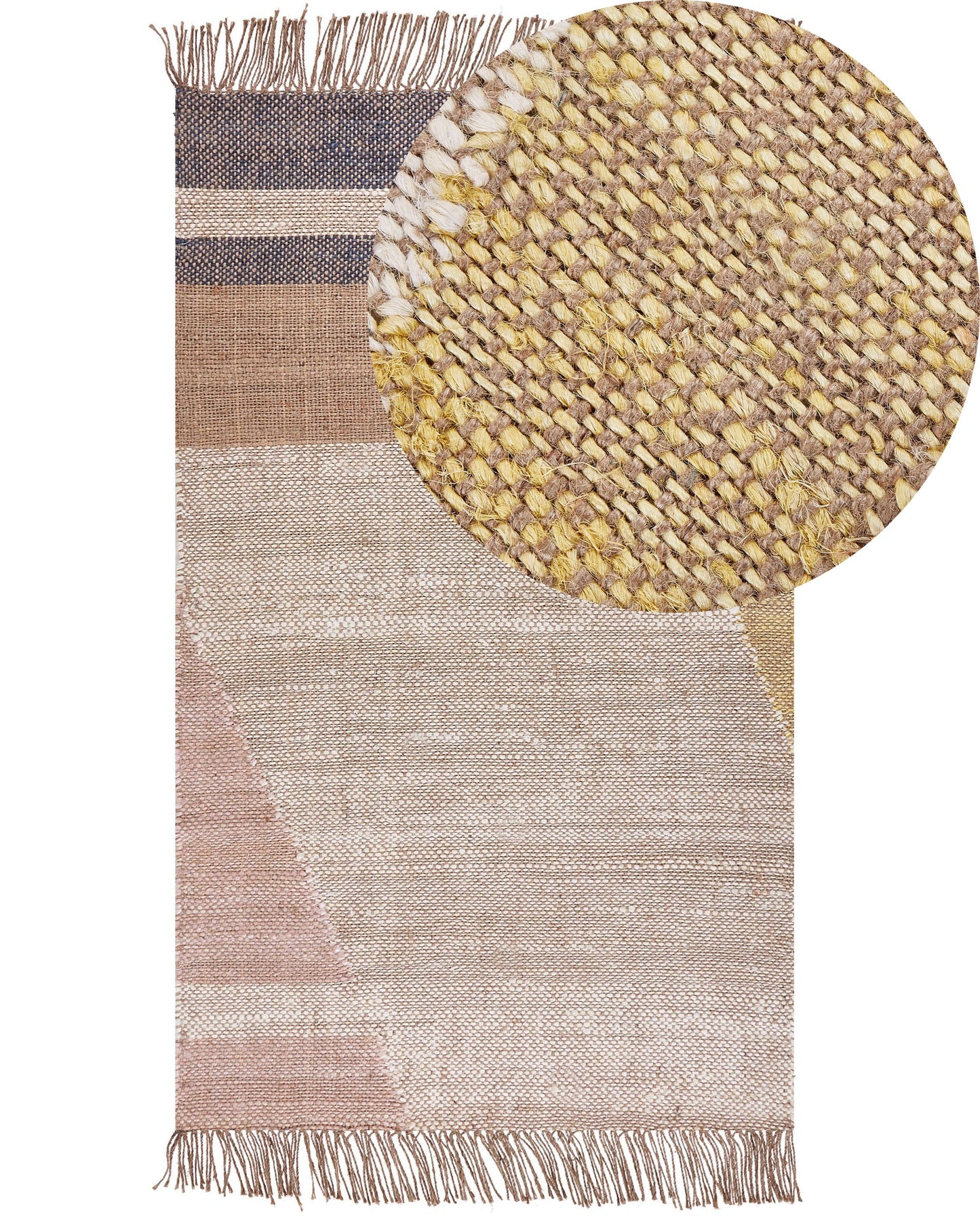 Teppich Jute braun 80 x 150 cm geometrisches Muster Kurzflor SAMLAR