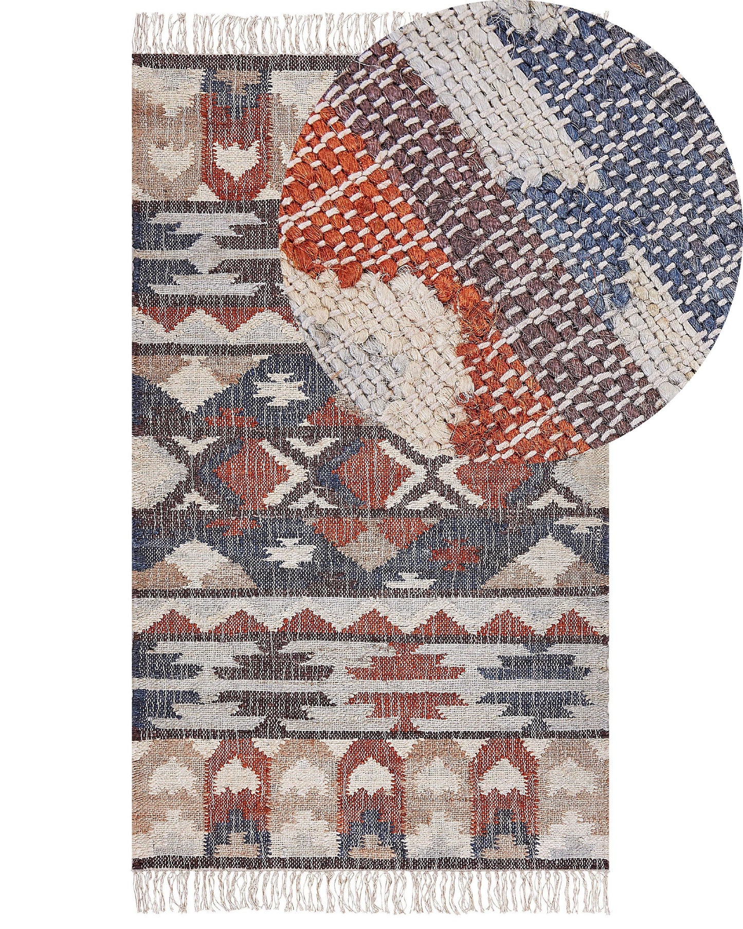 Teppich Jute mehrfarbig 80 x 150 cm geometrisches Muster Kurzflor KALFA