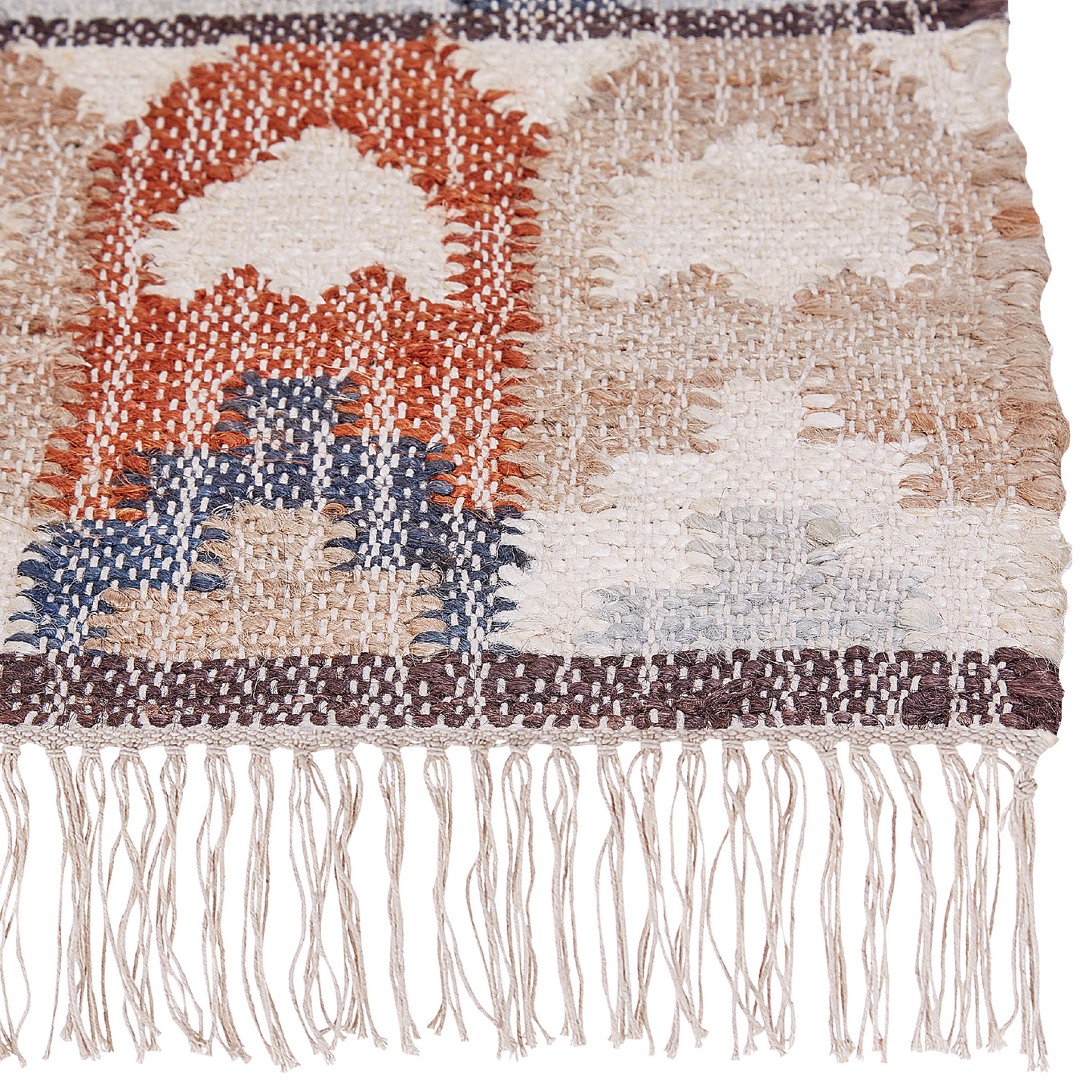 Teppich Jute mehrfarbig 80 x 150 cm geometrisches Muster Kurzflor KALFA
