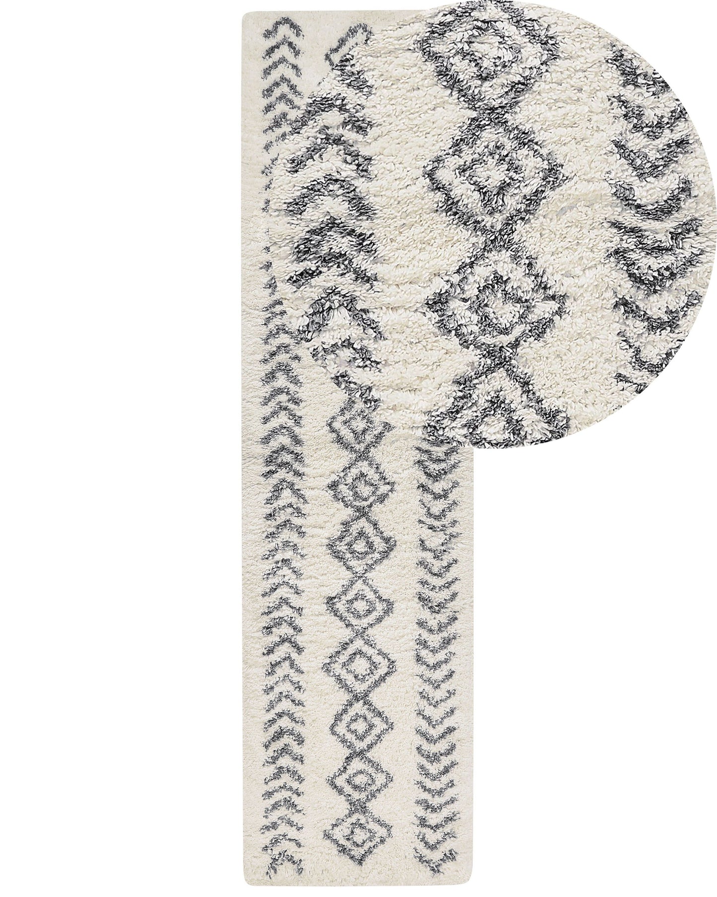 Teppich weiss / grau 80 x 300 cm geometrisches Muster Shaggy AYRUM