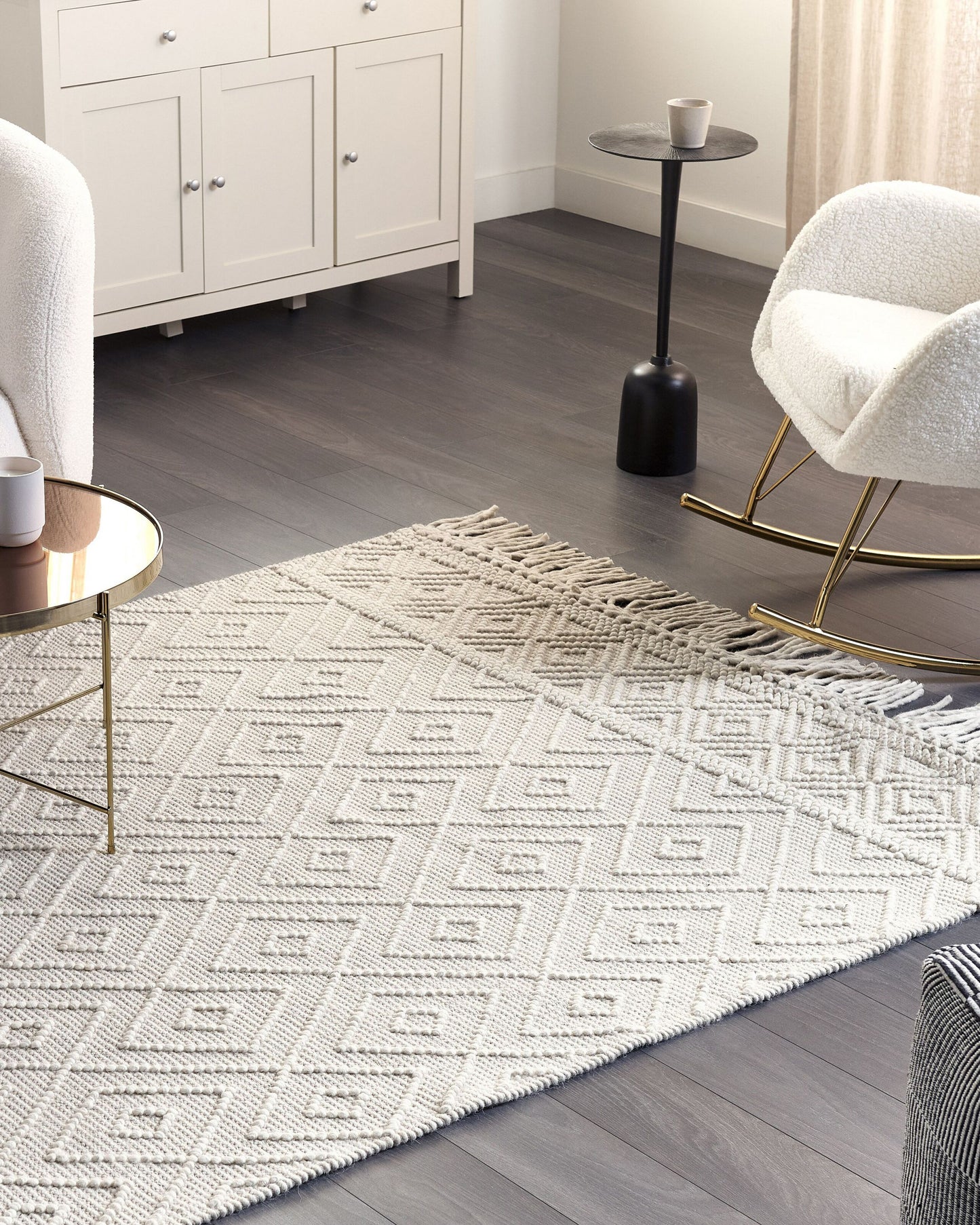 Teppich Wolle beige 160 x 230 cm geometrisches Muster DARENDE