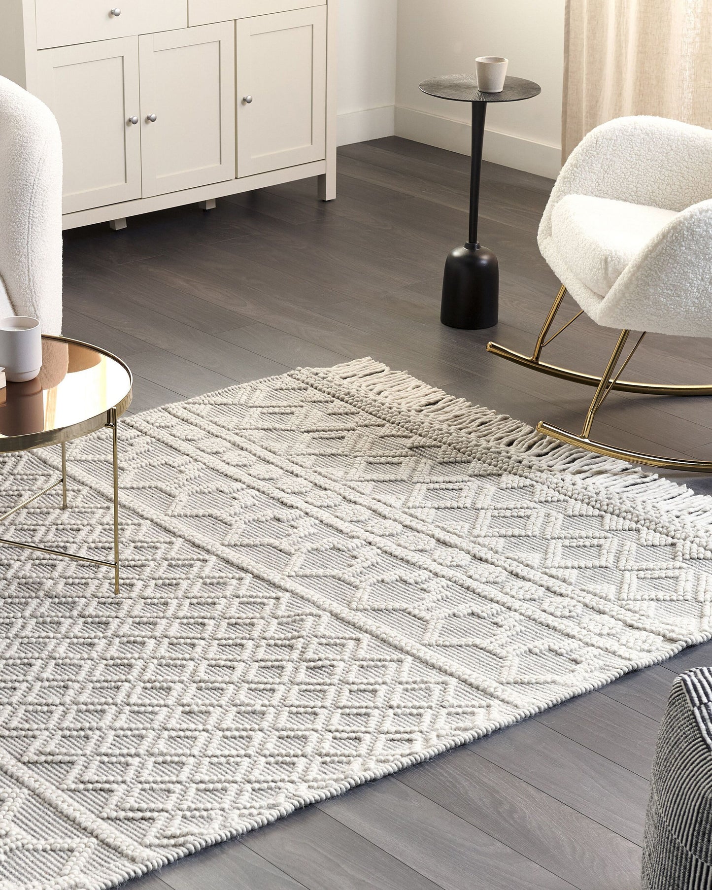 Teppich Wolle beige / grau 160 x 230 cm geometrisches Muster SOLHAN