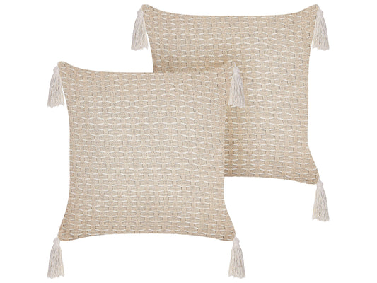 Dekokissen 2er Set HAKONE 42 x 42 cm Hellbeige Geometrisches Muster