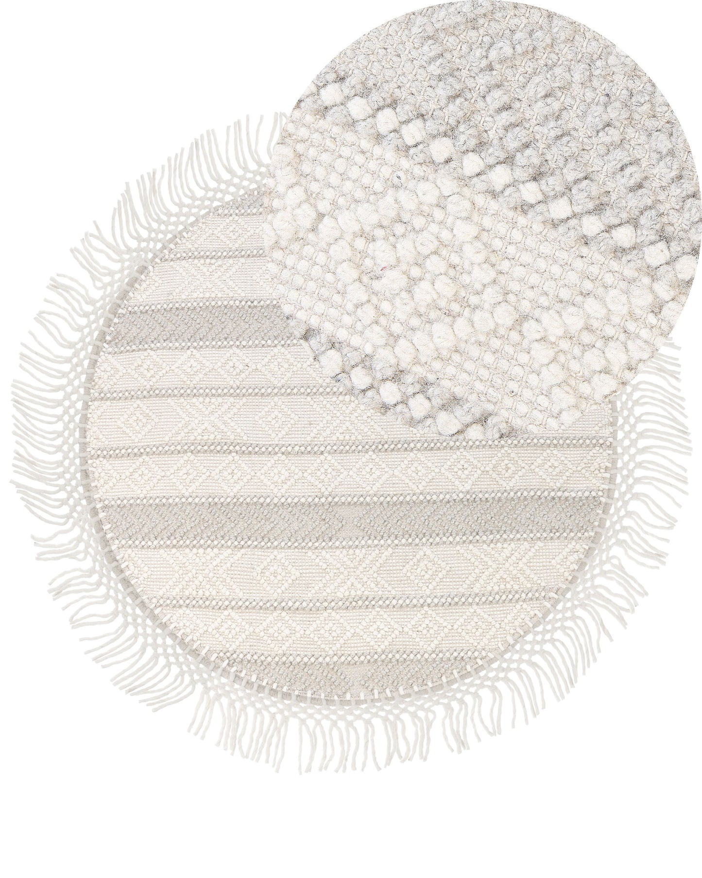 Teppich Wolle beige ⌀ 140 cm Fransen Kurzflor BALTALAR