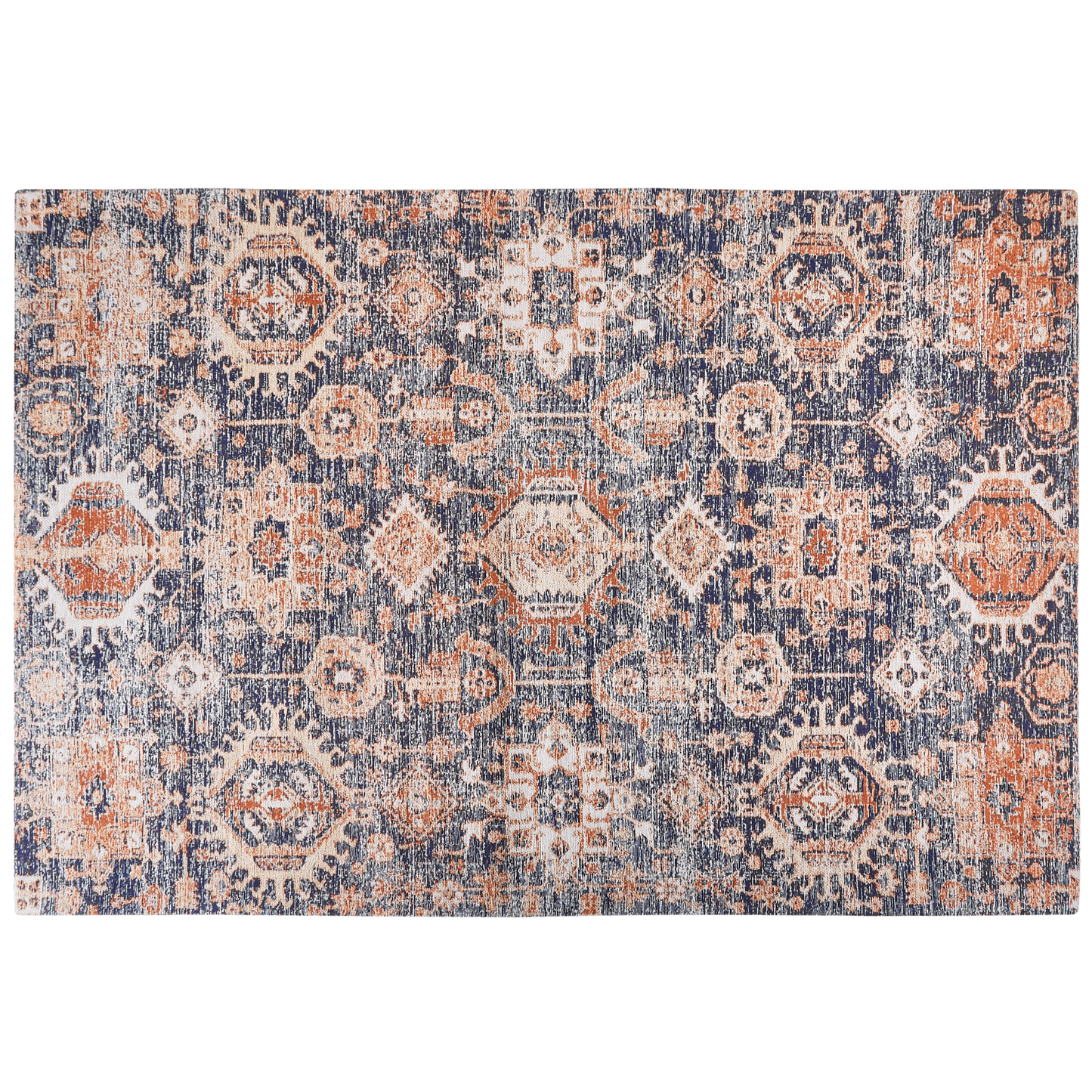 Teppich Baumwolle blau / rot 200 x 300 cm orientalisches Muster Kurzflor KURIN