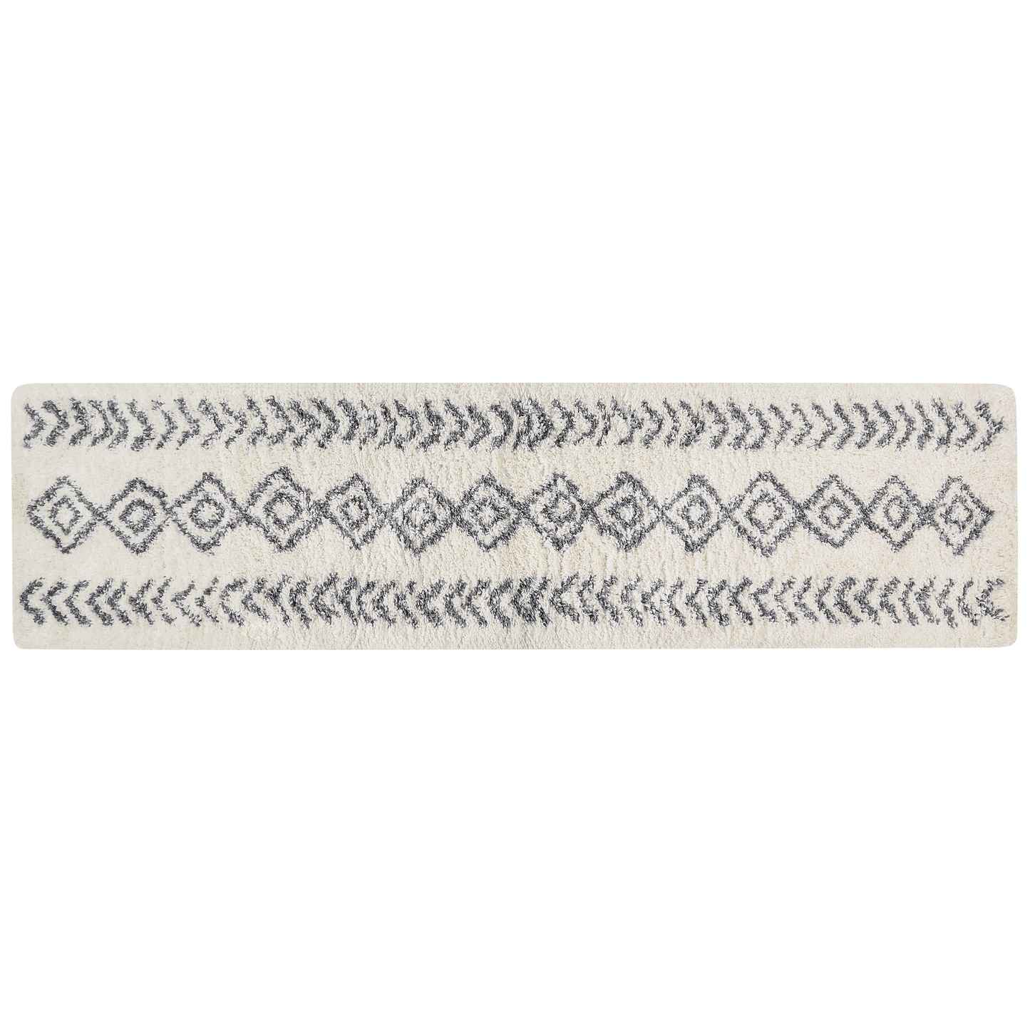 Teppich weiss / grau 80 x 300 cm geometrisches Muster Shaggy AYRUM