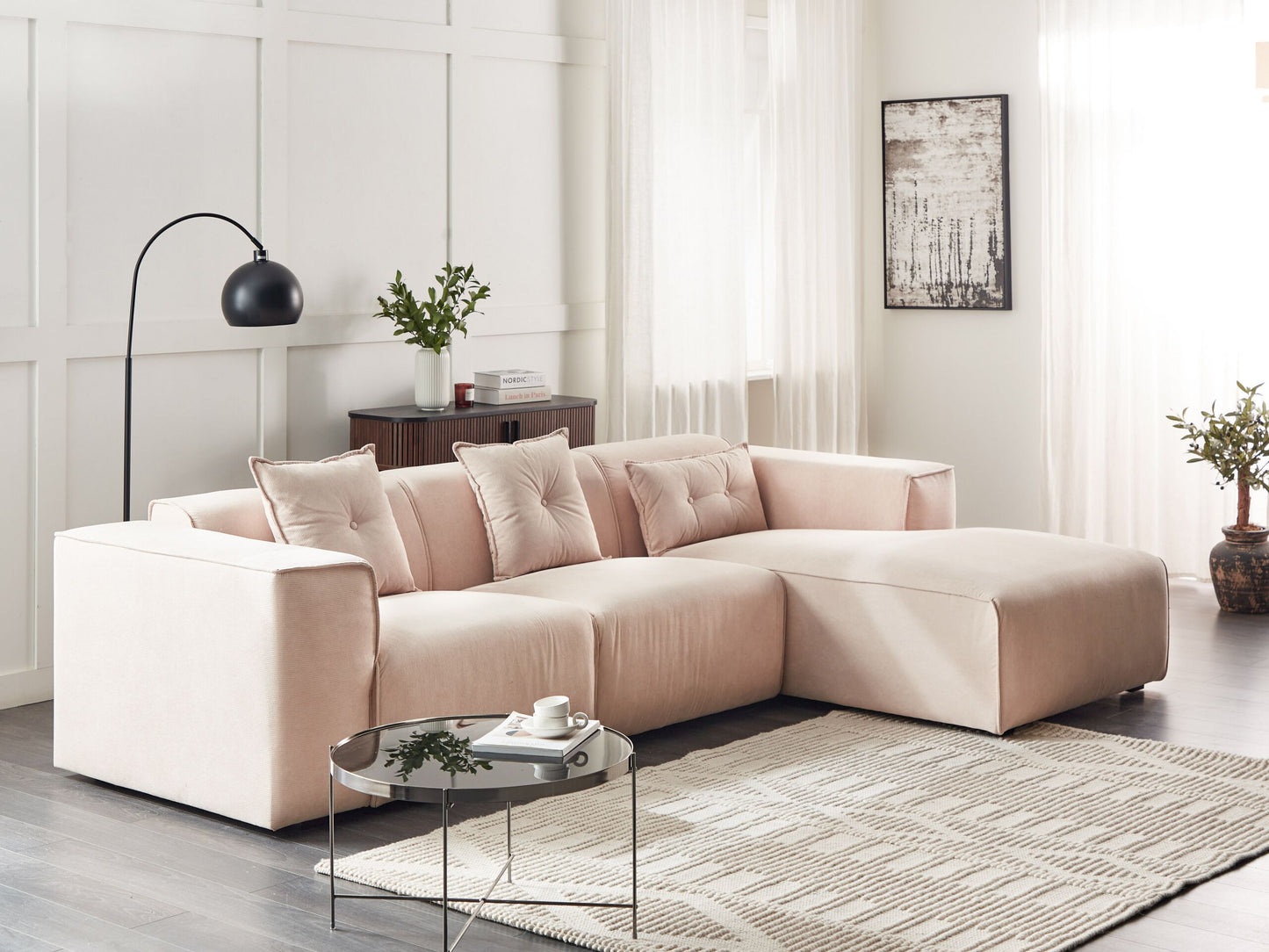 3-Sitzer Ecksofa Cord beige linksseitig DOLVA