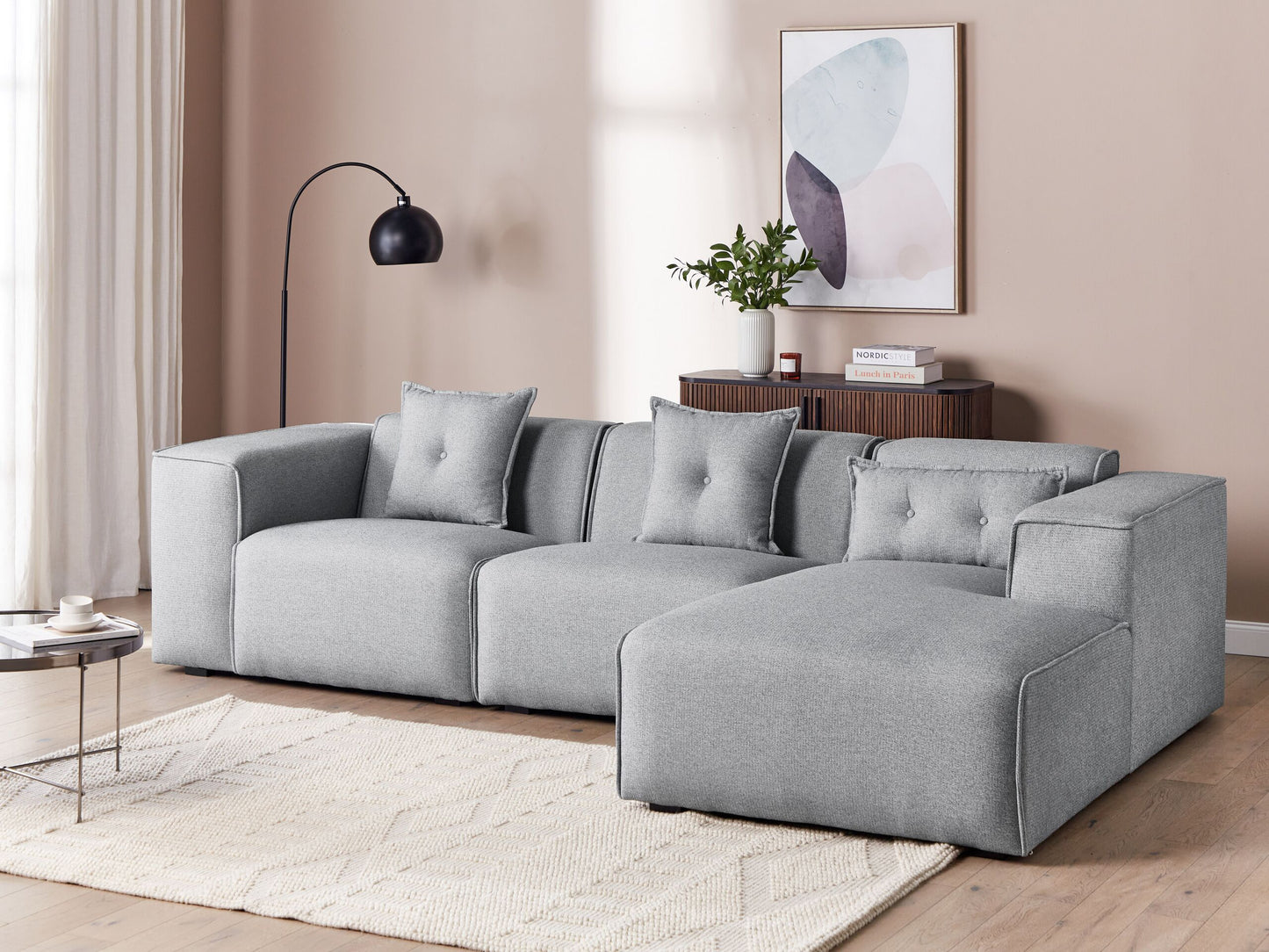 3-Sitzer Ecksofa grau linksseitig DOLVA