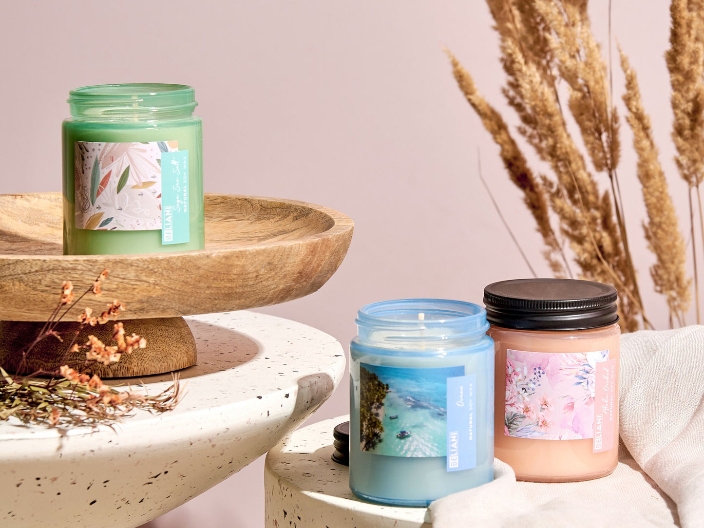 Duftkerzen 3er Set FRUITY BLOOM Sojawachs Frische Note Blumige Note