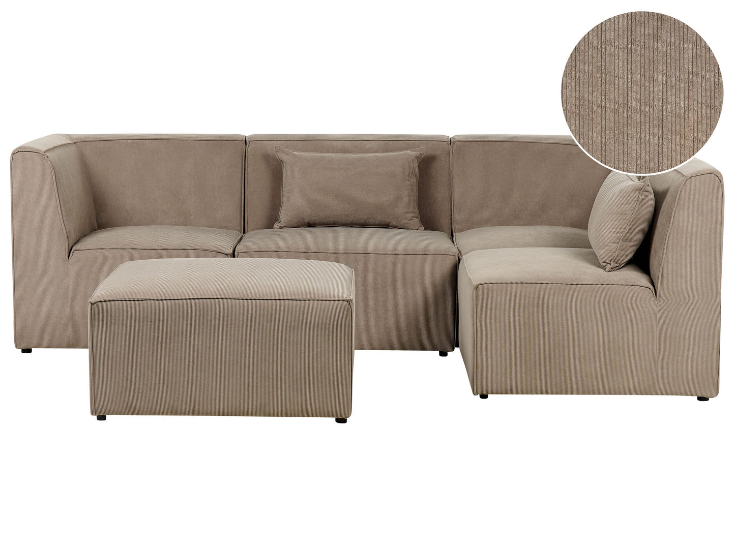 4-Sitzer Ecksofa Cord taupe linksseitig mit Ottomane LEMVIG