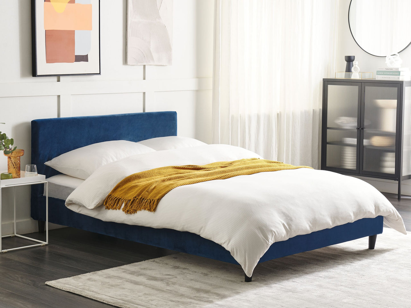 Bettrahmenbezug Samtstoff FITOU 140 x 200 cm Dunkelblau