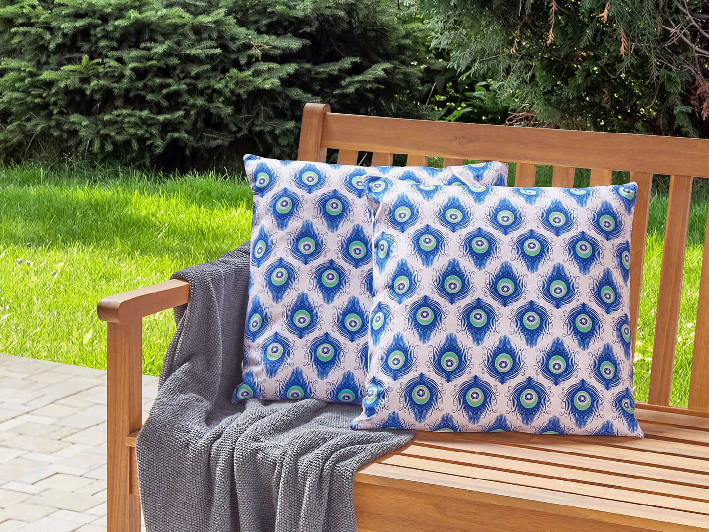 Gartenkissen 2er Set CERIANA Tiermuster 45 x 45 cm Blau