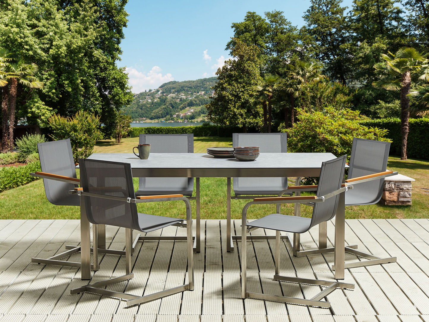 Gartenmöbel Set 6-Sitzer COSOLETO Sicherheitsglas Grau