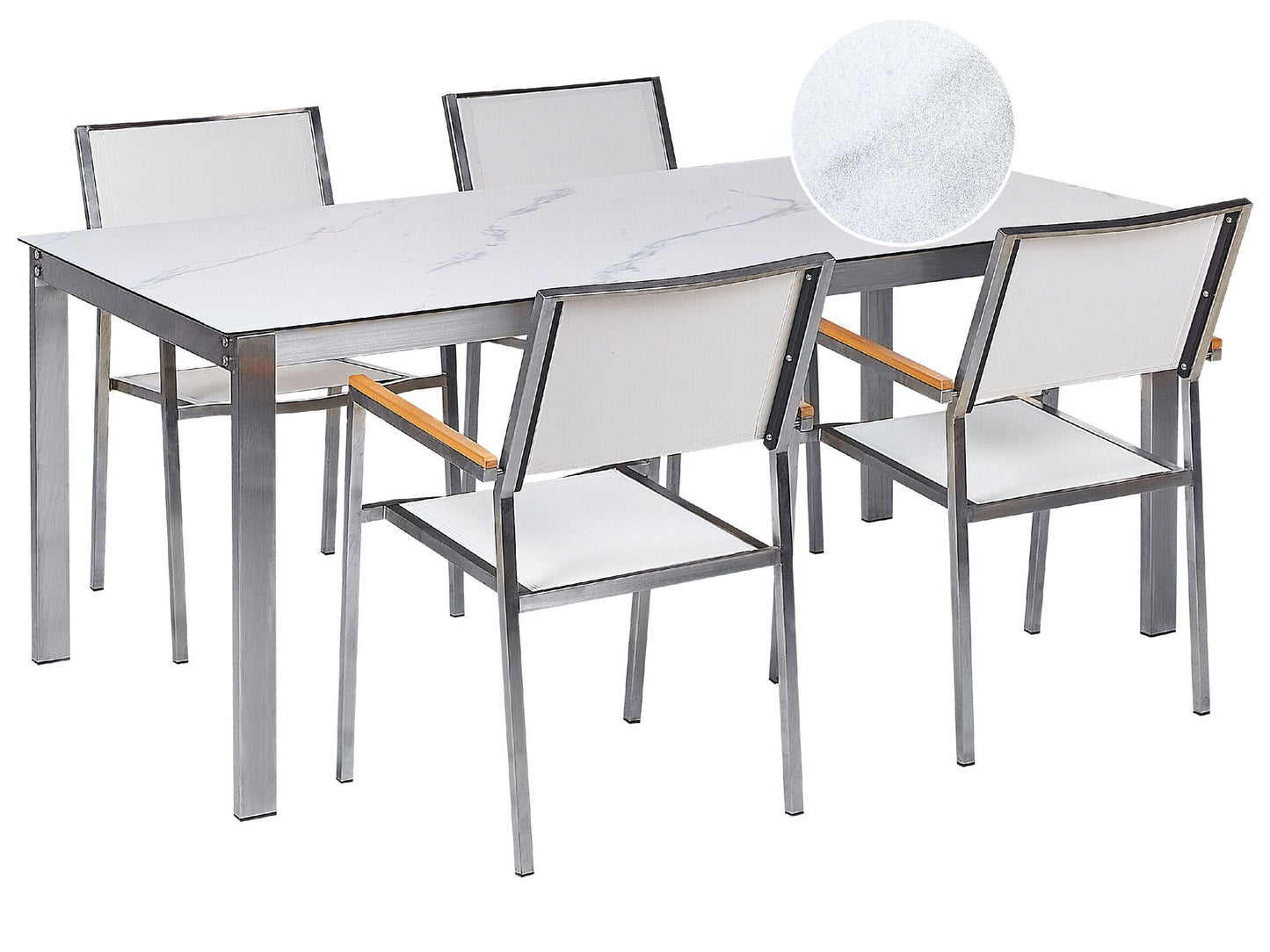 Gartenmöbel Set 4-Sitzer COSOLETO/GROSSETO Sicherheitsglas Marmor Optik Weisser Marmor
