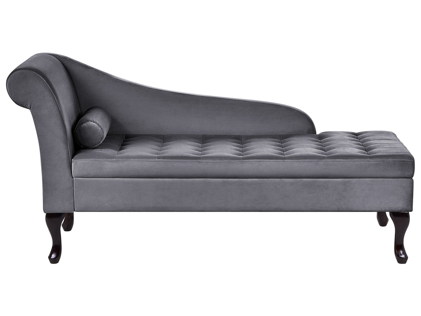 Chaiselongue Samtstoff dunkelgrau mit Bettkasten linksseitig PESSAC