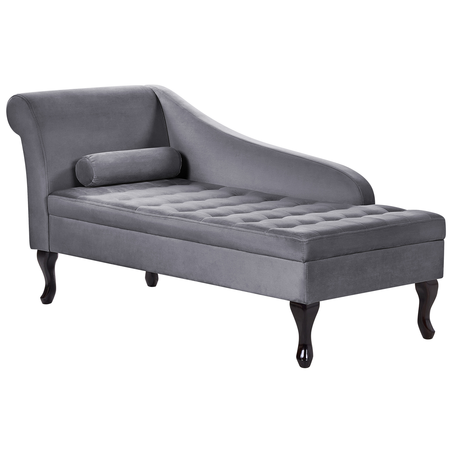 Chaiselongue Samtstoff dunkelgrau mit Bettkasten linksseitig PESSAC