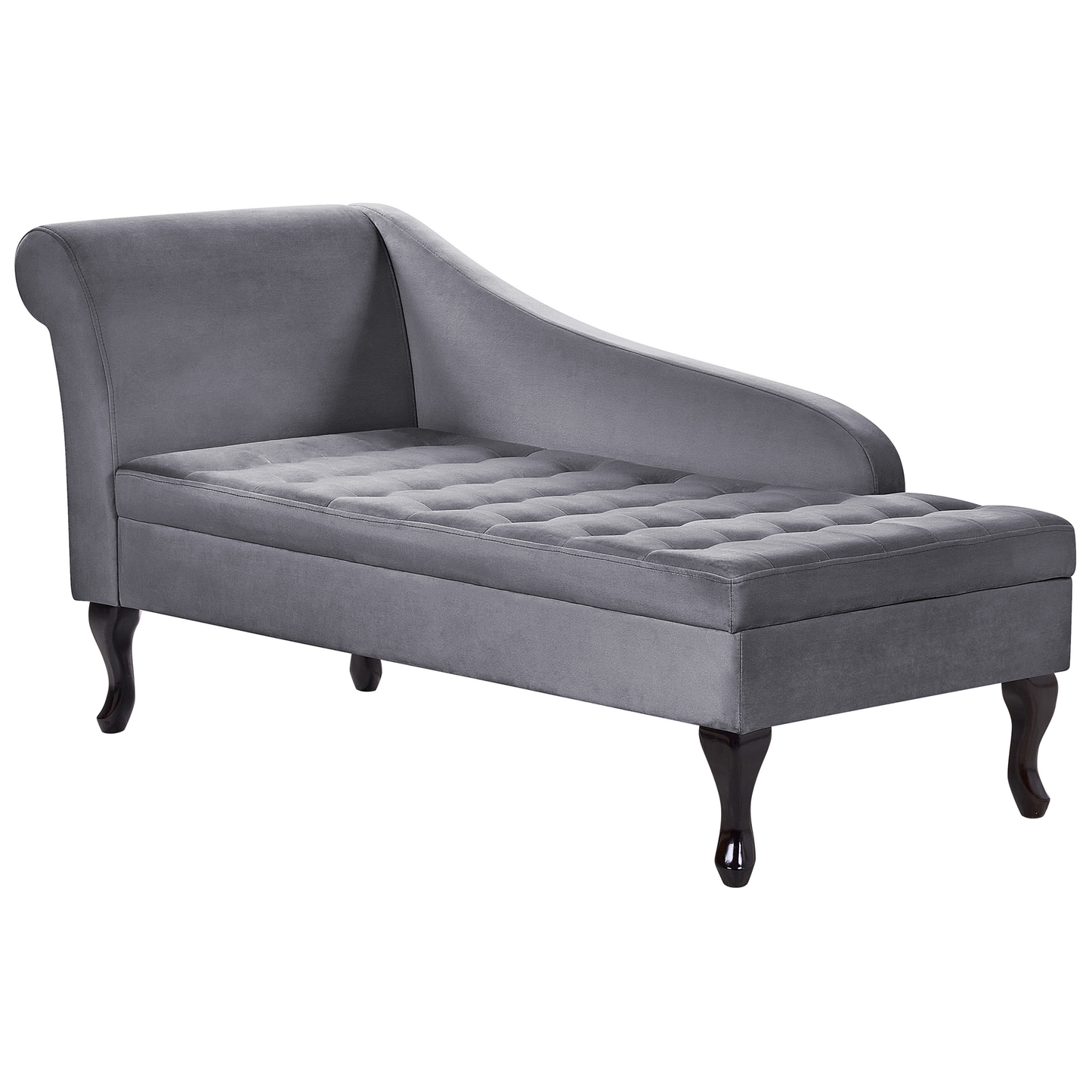 Chaiselongue Samtstoff dunkelgrau mit Bettkasten linksseitig PESSAC