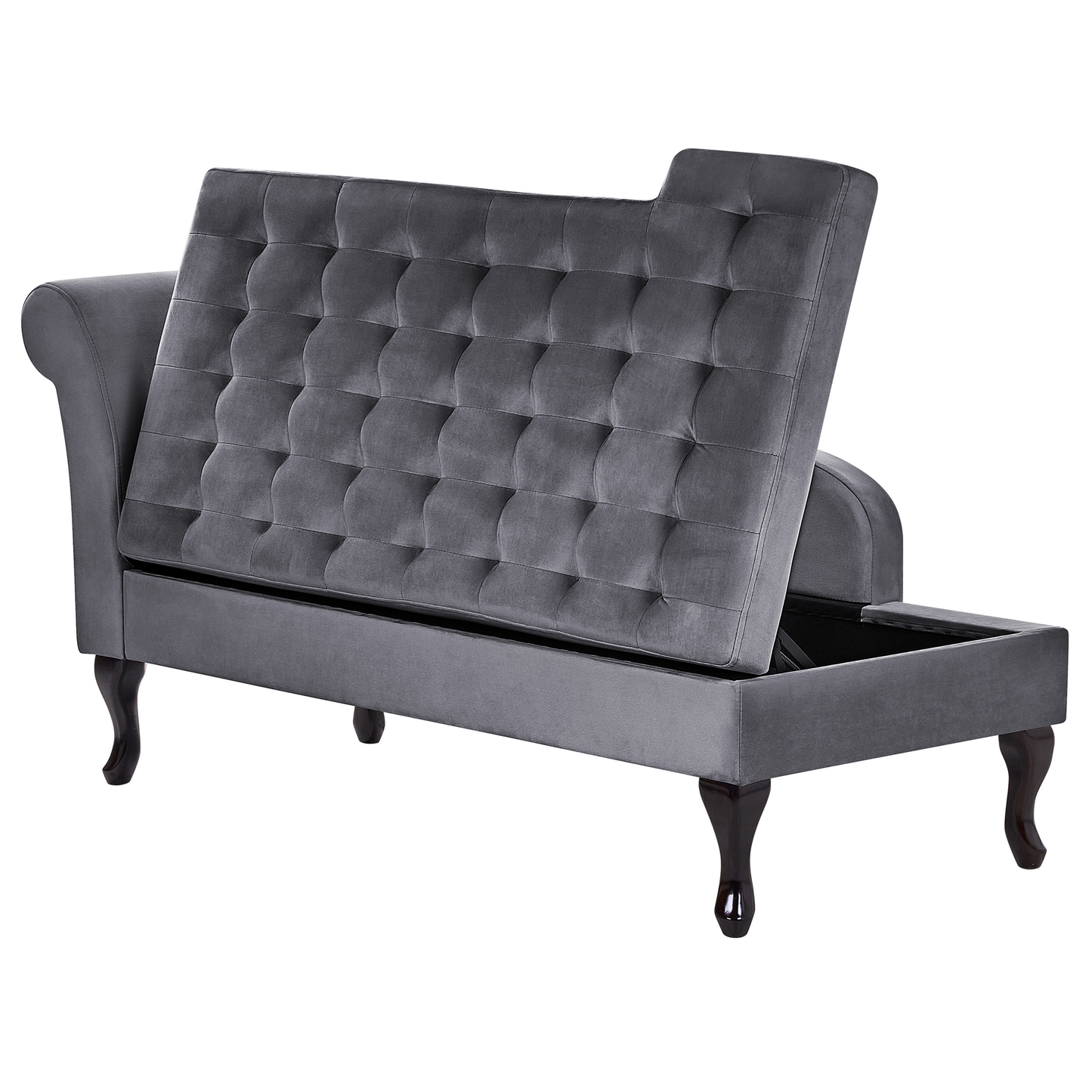 Chaiselongue Samtstoff dunkelgrau mit Bettkasten linksseitig PESSAC