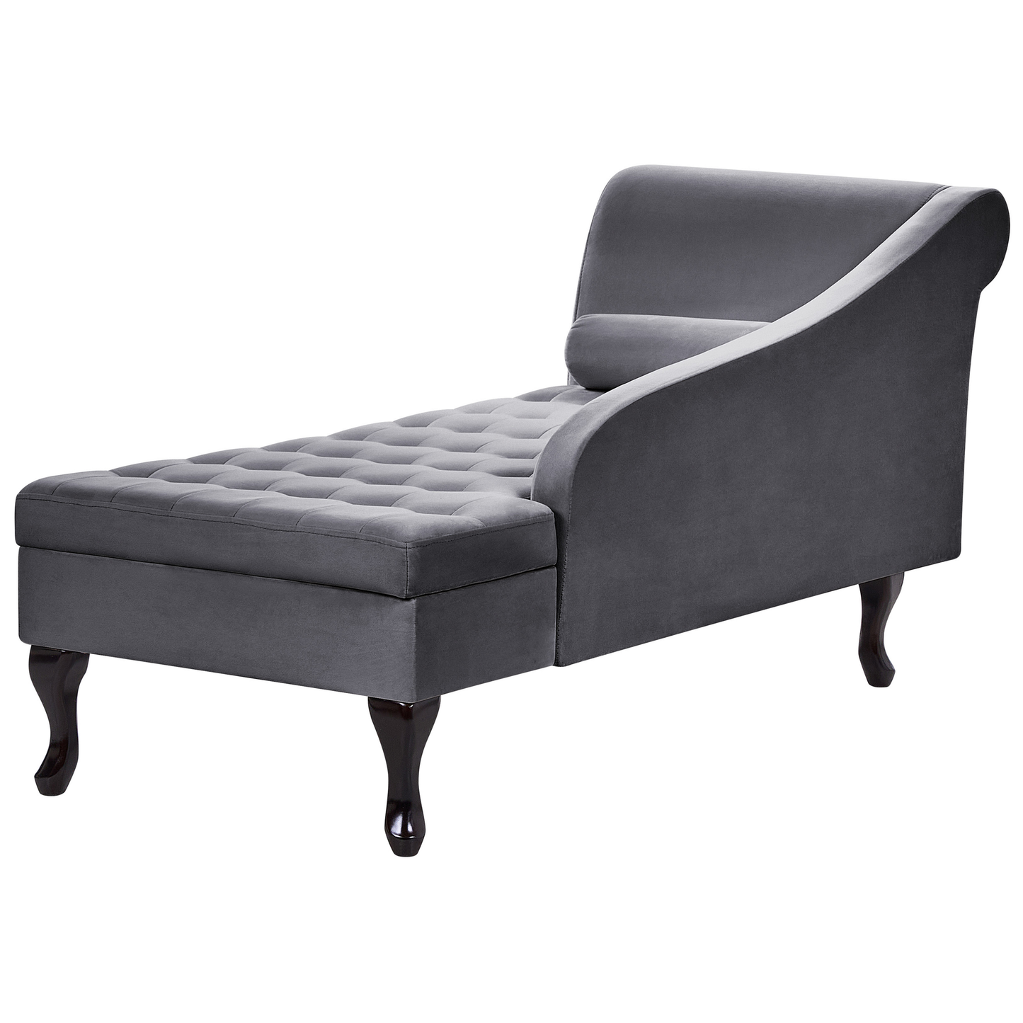 Chaiselongue Samtstoff dunkelgrau mit Bettkasten linksseitig PESSAC