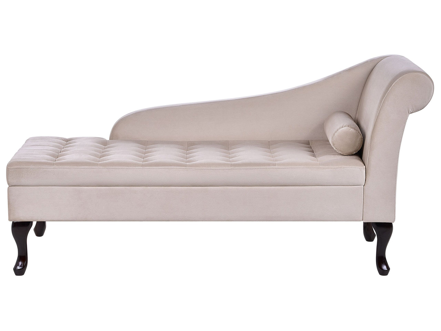 Chaiselongue Samtstoff hellbeige mit Bettkasten rechtsseitig PESSAC