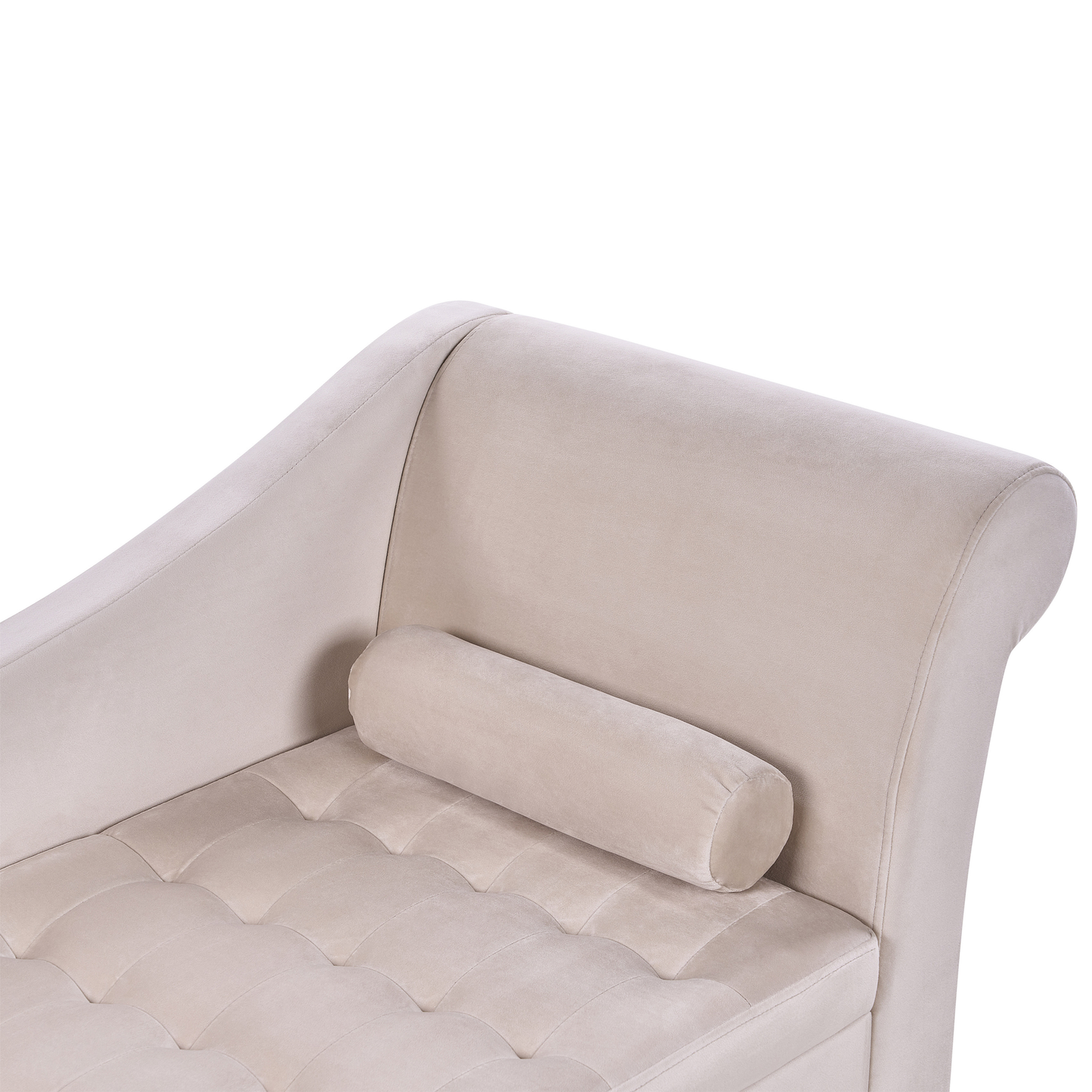 Chaiselongue Samtstoff hellbeige mit Bettkasten rechtsseitig PESSAC