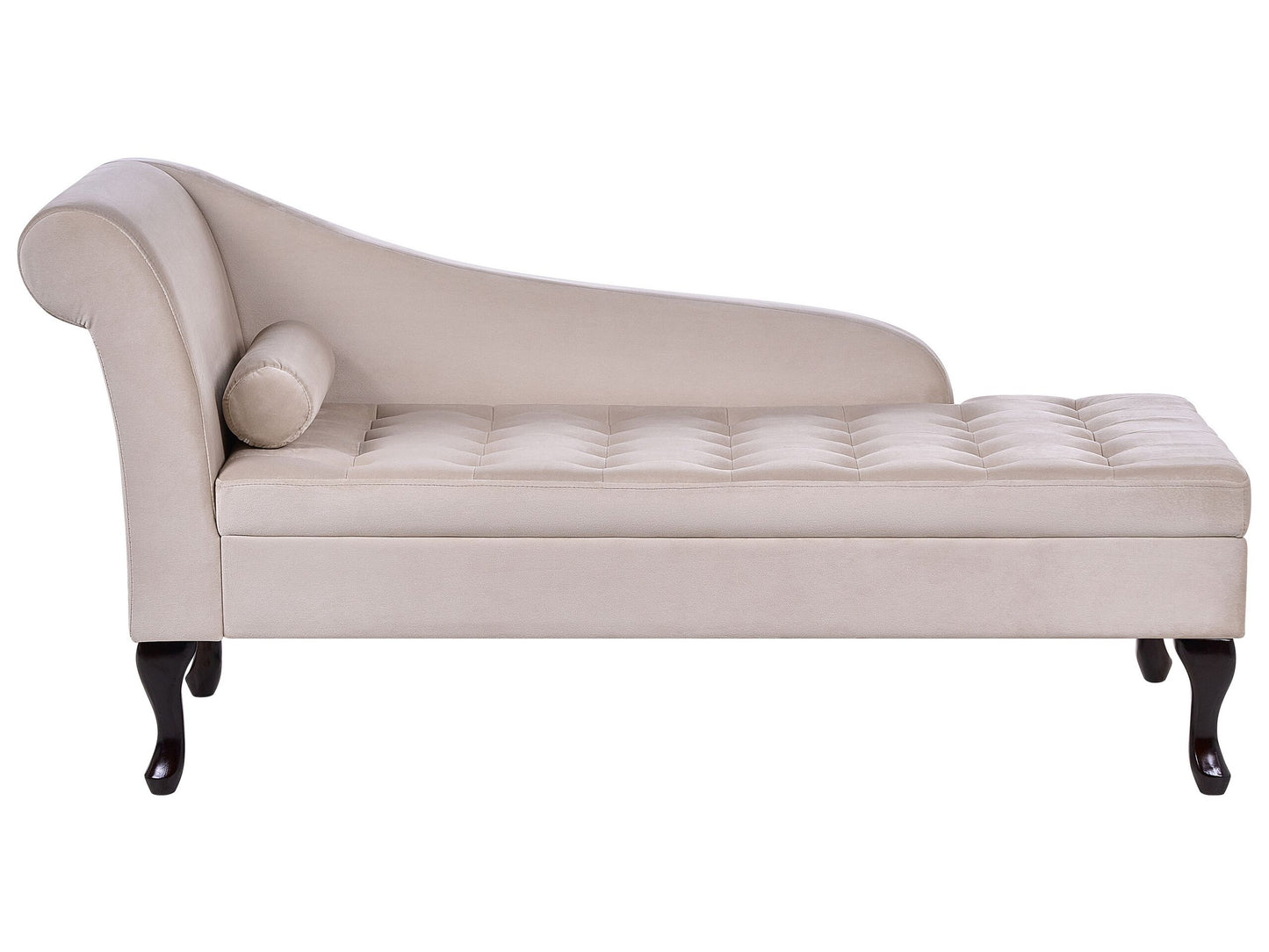 Chaiselongue Samtstoff hellbeige mit Bettkasten linksseitig PESSAC