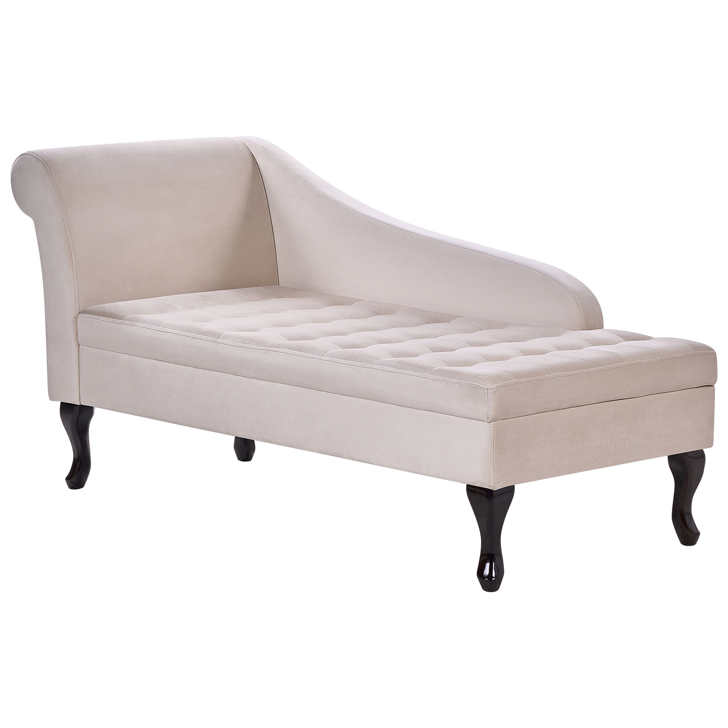 Chaiselongue Samtstoff hellbeige mit Bettkasten linksseitig PESSAC