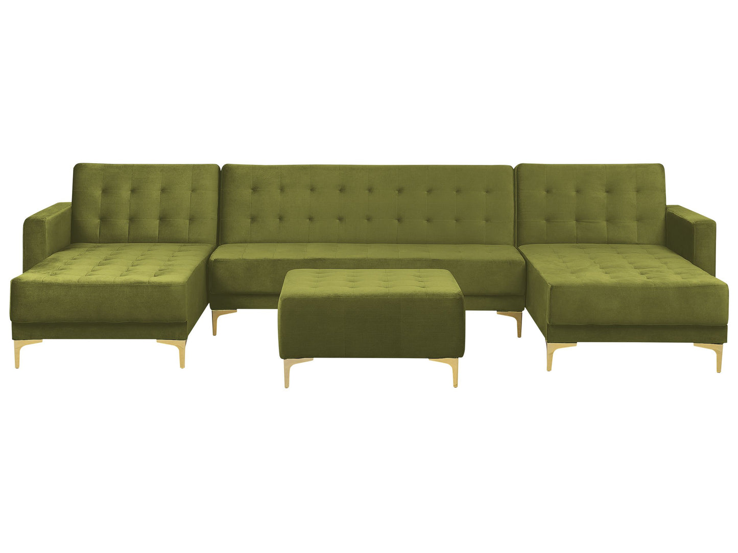 Schlafsofa U-förmig Samtstoff grün mit Ottomane ABERDEEN
