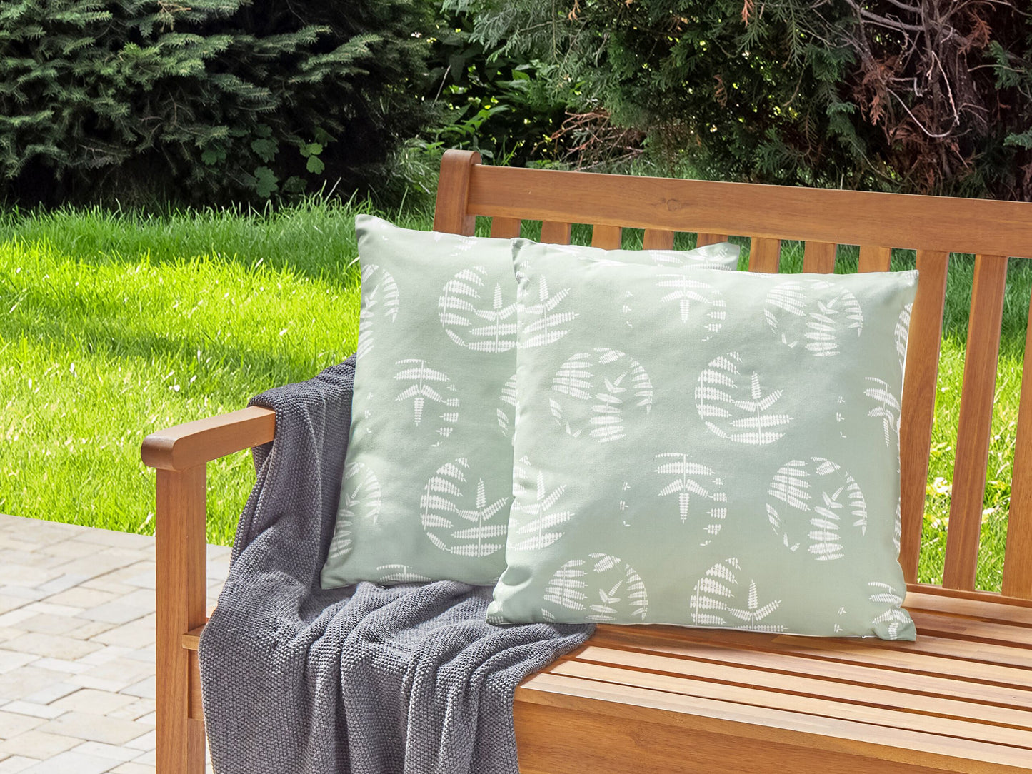 Gartenkissen 2er Set ALASSIO Pflanzenmuster 45 x 45 cm Grün