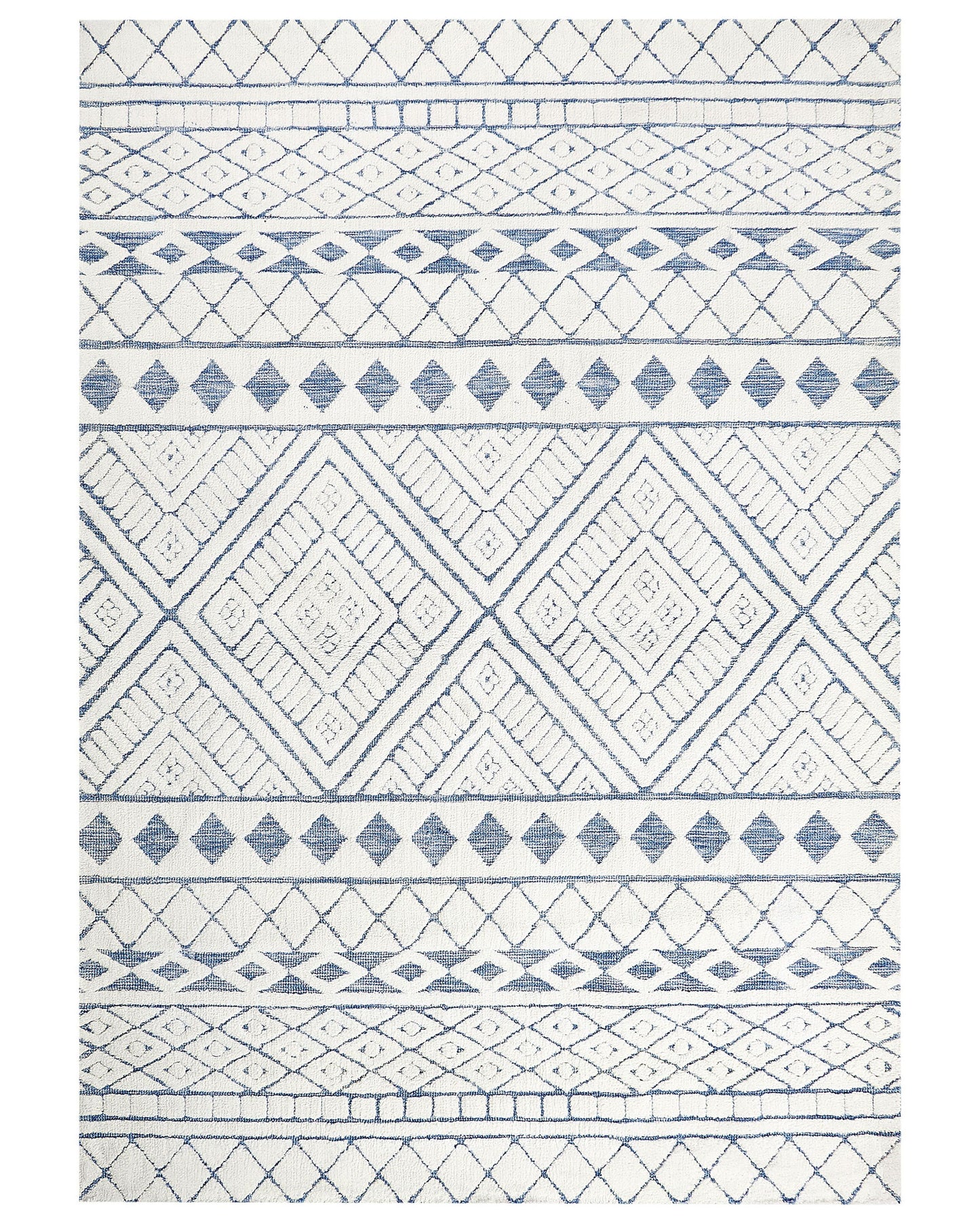Teppich cremeweiss / blau 160 x 230 cm geometrisches Muster Kurzflor MARGAND