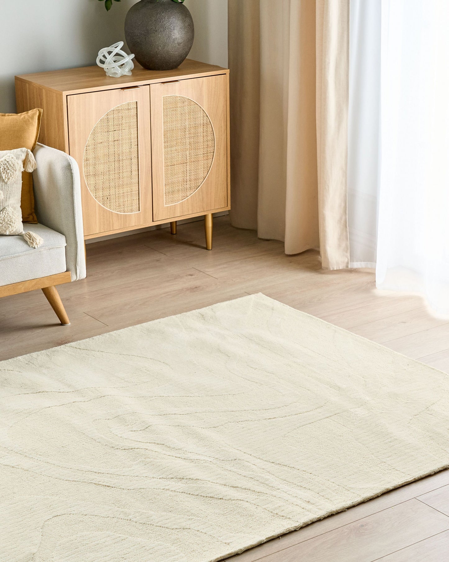 Teppich Wolle beige 200 x 300 cm abstraktes Muster SASNAK