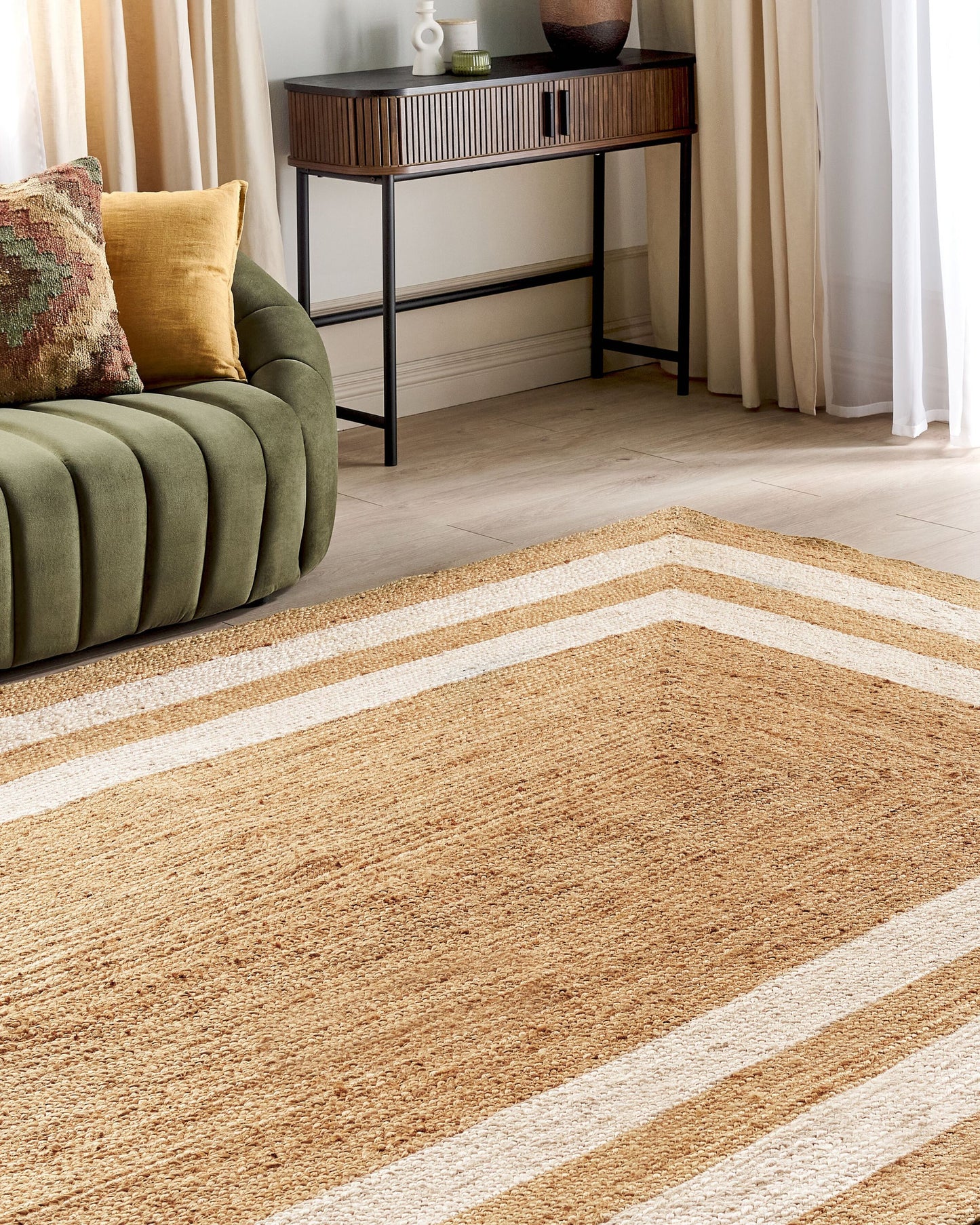 Teppich Jute beige 160 x 230 cm geometrisches Muster Kurzflor GEMEREK