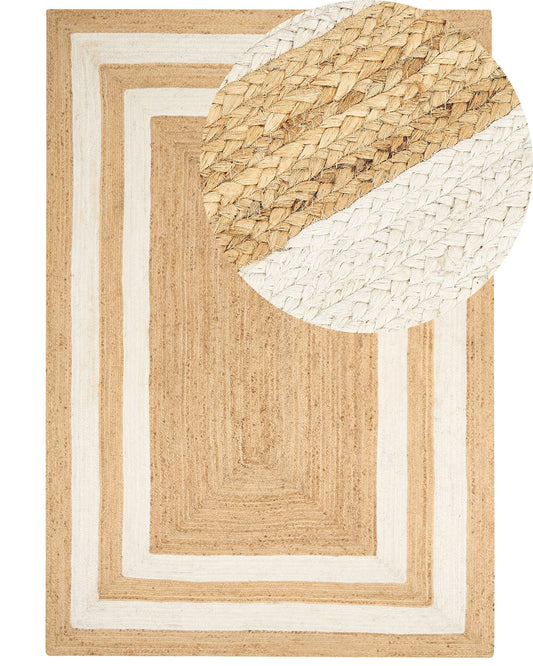 Teppich Jute beige 200 x 300 cm geometrisches Muster Kurzflor GEMEREK