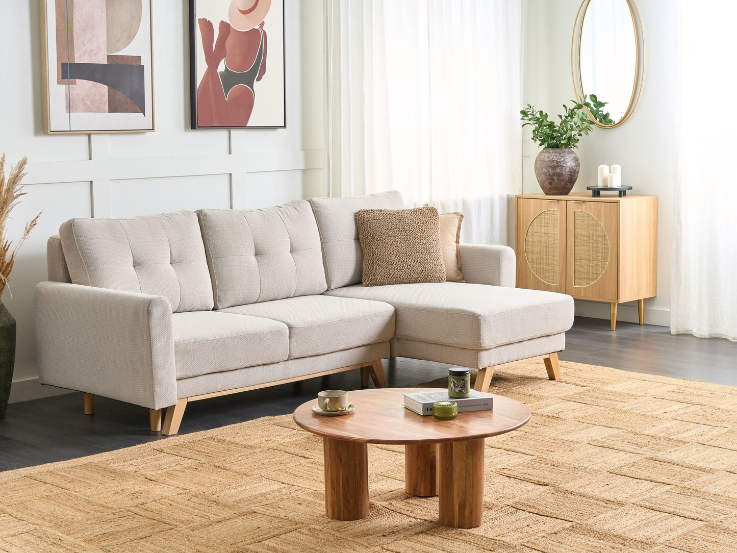 3-Sitzer Ecksofa hellbeige linksseitig mit Schlaffunktion Stauraum SIRO