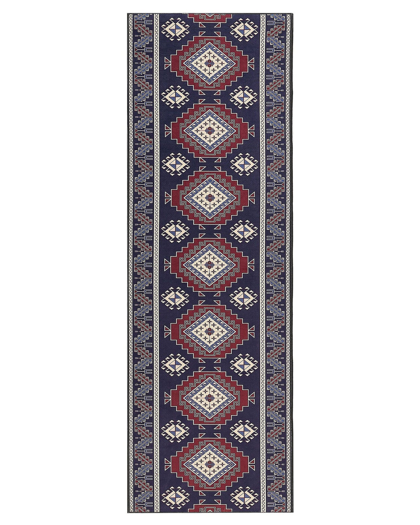 Teppich dunkelblau / dunkelrot 80 x 240 cm orientalisches Muster Kurzflor KANGAL