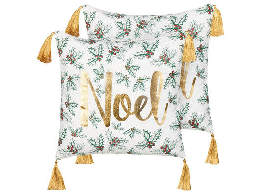 Dekokissen 2er Set ZAMIA Baumwolle 45 x 45 cm Weiss Weihnachtsmotiv