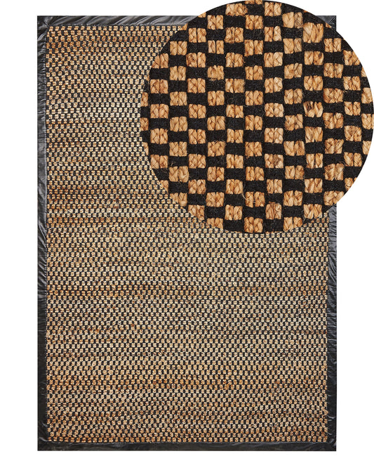 Teppich Jute schwarz / beige 140 x 200 cm kariertes Muster Kurzflor GERCE