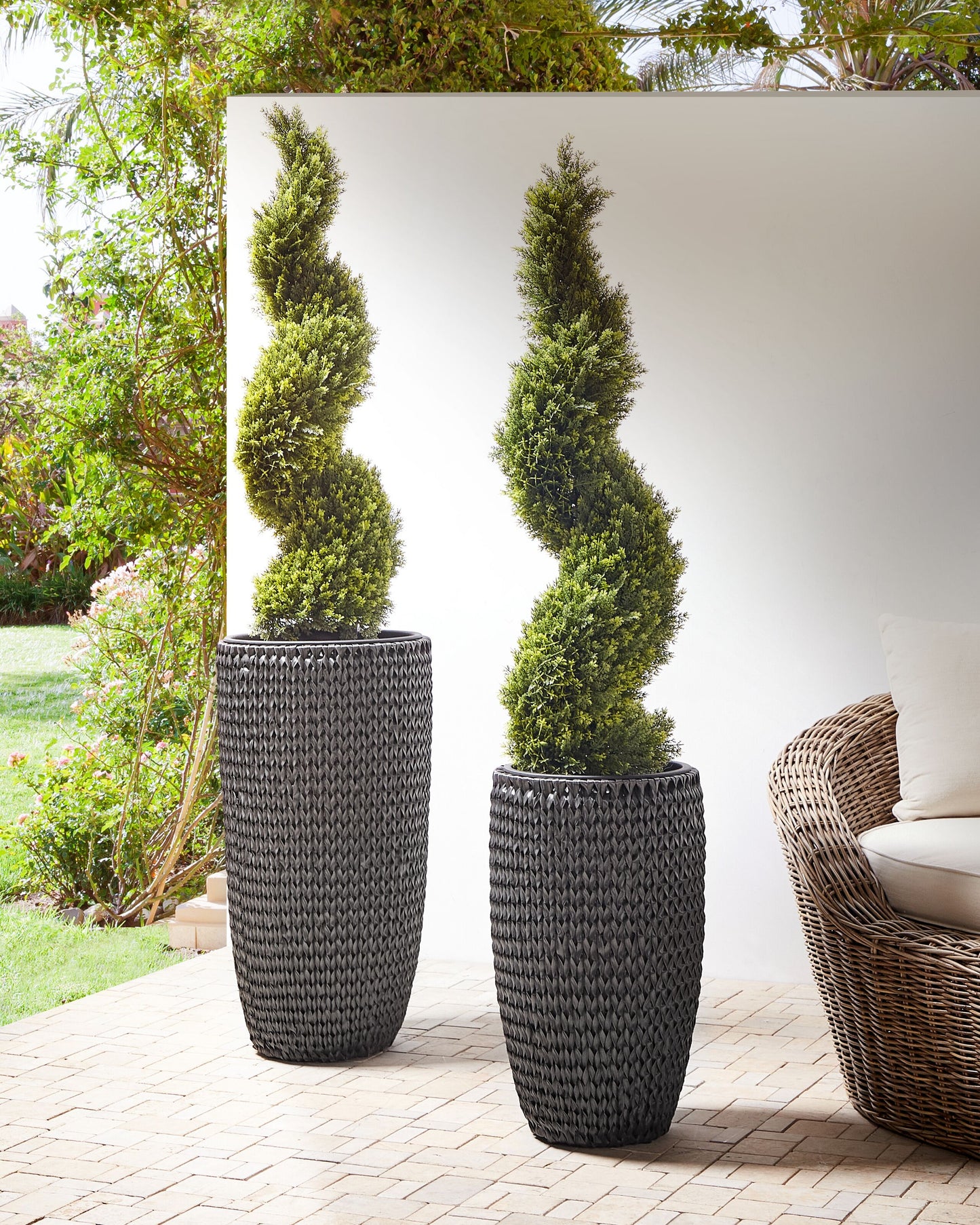 Set mit 2 Blumentöpfen CEDRUS PE Rattan 37/45 cm Schwarz