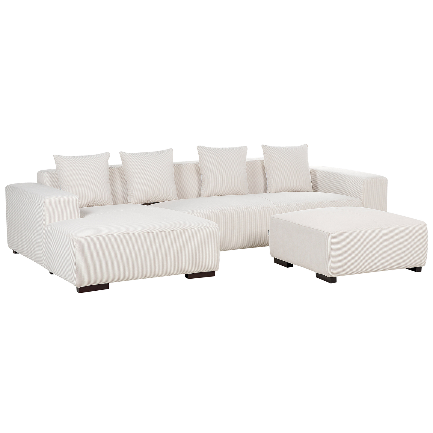 4-Sitzer Ecksofa Cord cremeweiss rechtsseitig mit Ottomane LUNGO