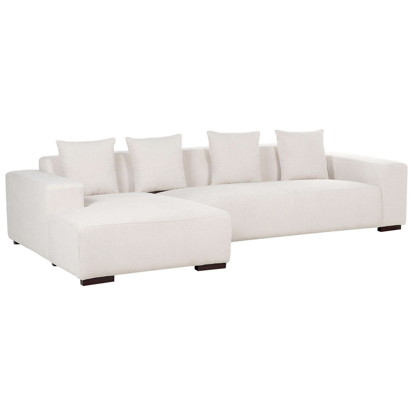 4-Sitzer Ecksofa Cord cremeweiss rechtsseitig mit Ottomane LUNGO