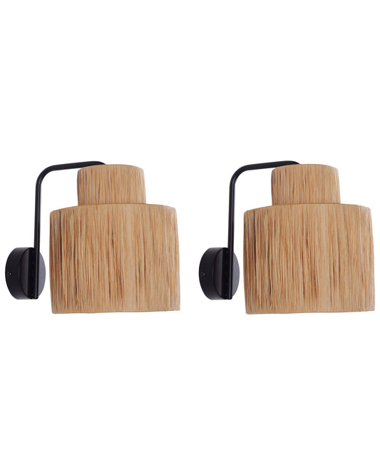 Wandlampe 2er Set SHINFA Geflecht Naturfarben