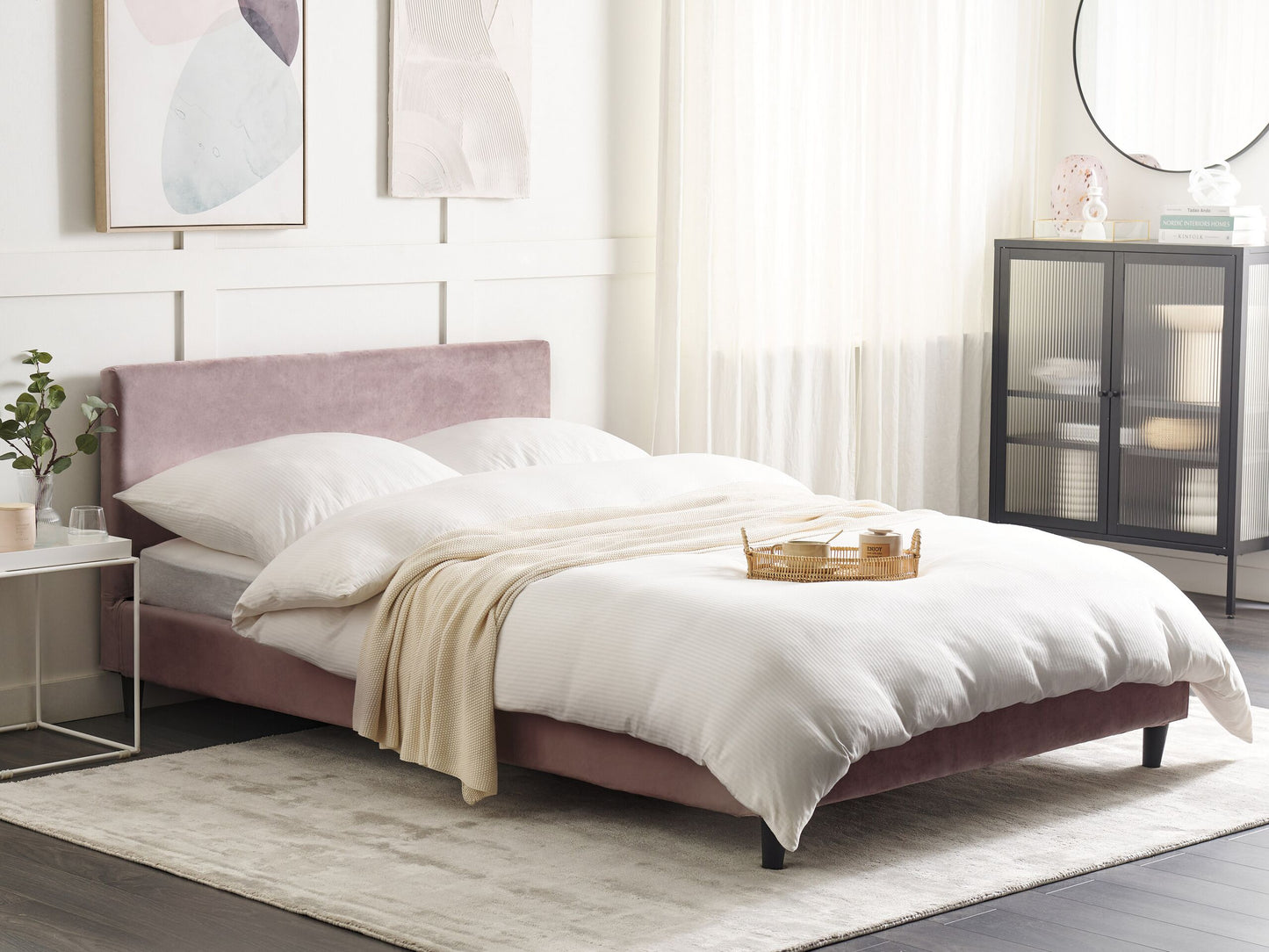 Bettrahmenbezug Samtstoff FITOU 140 x 200 cm Rosa