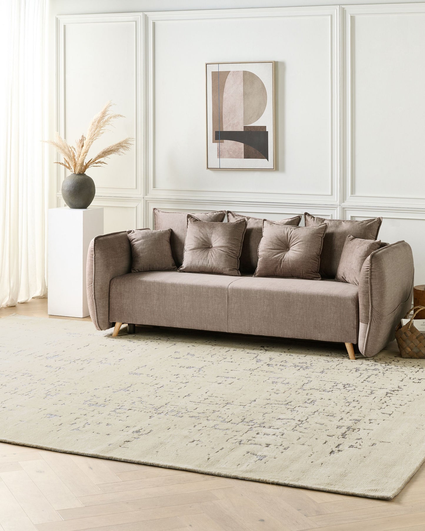 Teppich creme / grau 300 x 400 cm abstraktes Muster Kurzflor NAKUS