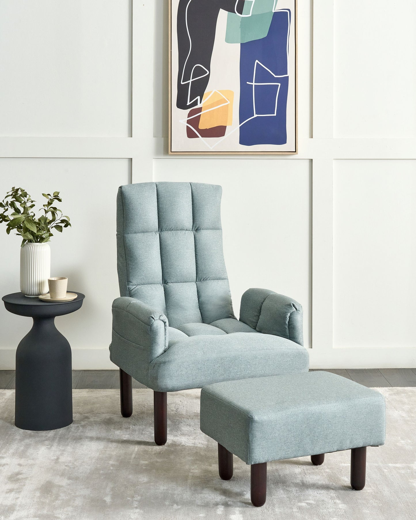 Fernsehsessel OLAND mit Fussstütze Kunstleinen Mintgrün