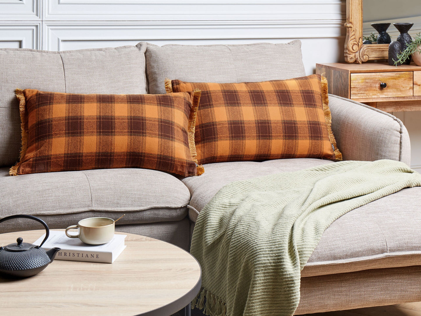 Dekokissen 2er Set BARJA 40 x 70 cm Orange Kariertes Muster