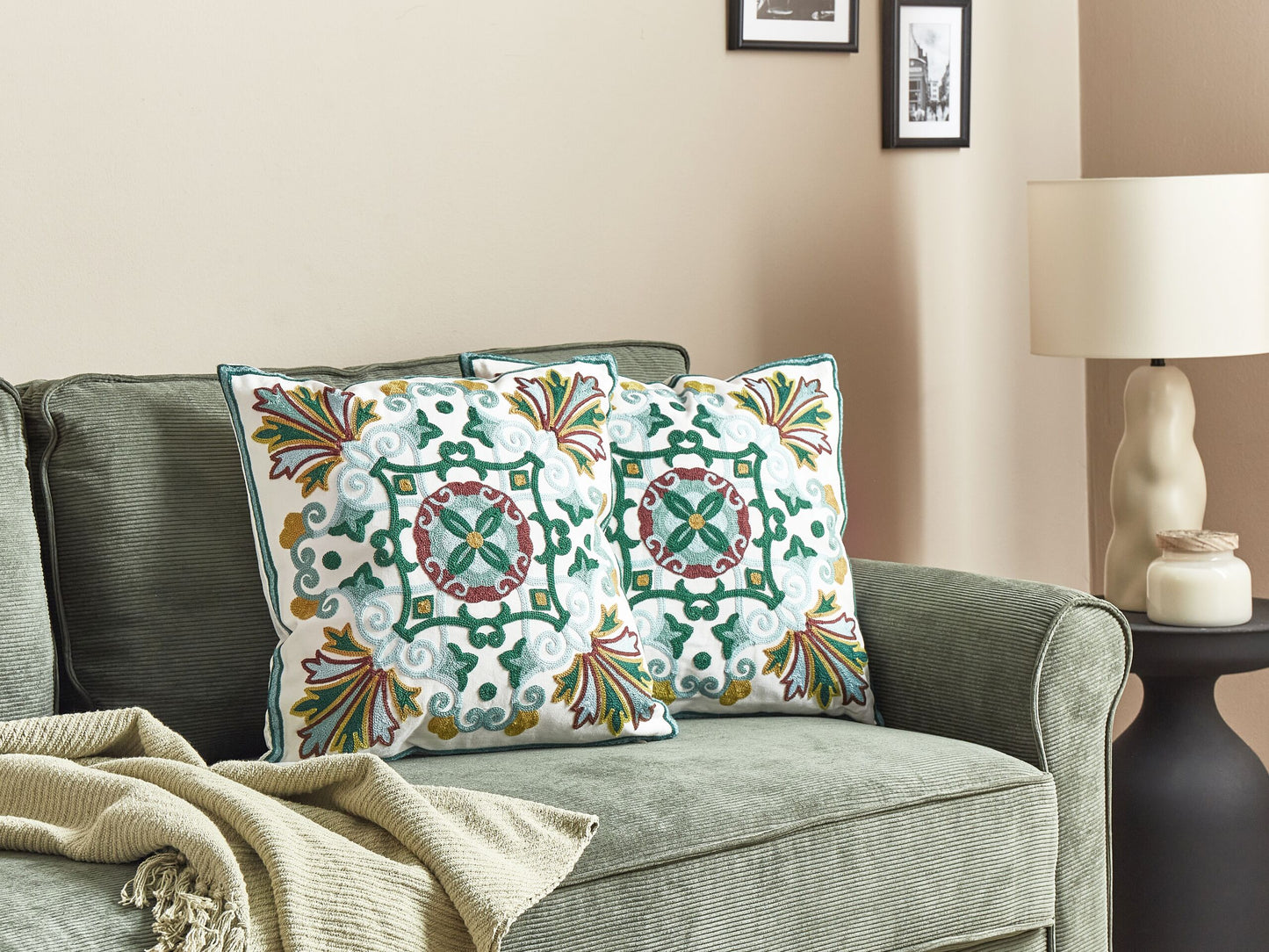 Dekokissen 2er Set ELANITE Baumwolle 45 x 45 cm Grün Orientalisches Muster