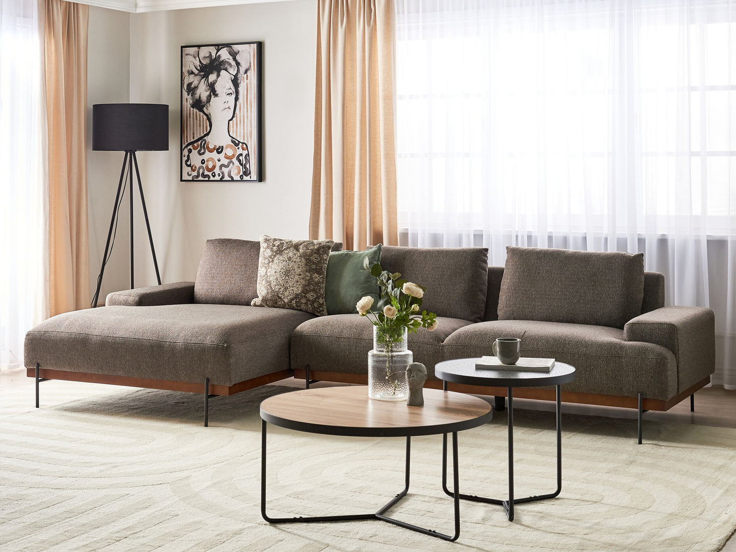 3-Sitzer Ecksofa braun rechtsseitig MARIFERD