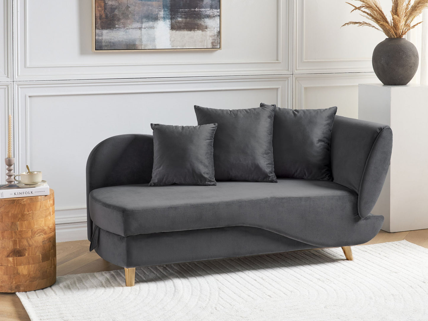 Chaiselongue Samtstoff dunkelgrau mit Bettkasten rechtsseitig MERI II