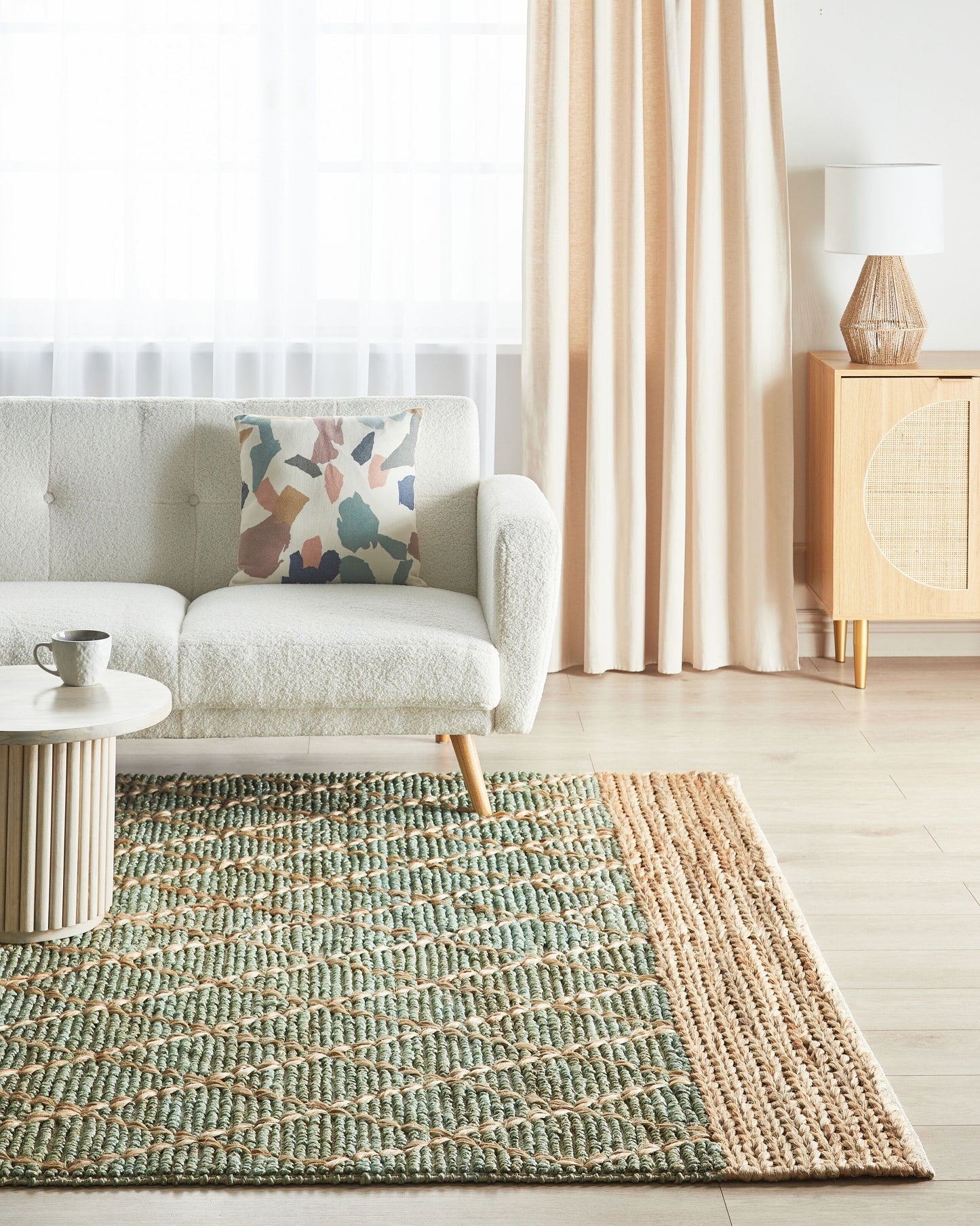 Teppich Jute grün / beige 200 x 300 cm geometrisches Muster Kurzflor TELLIKAYA