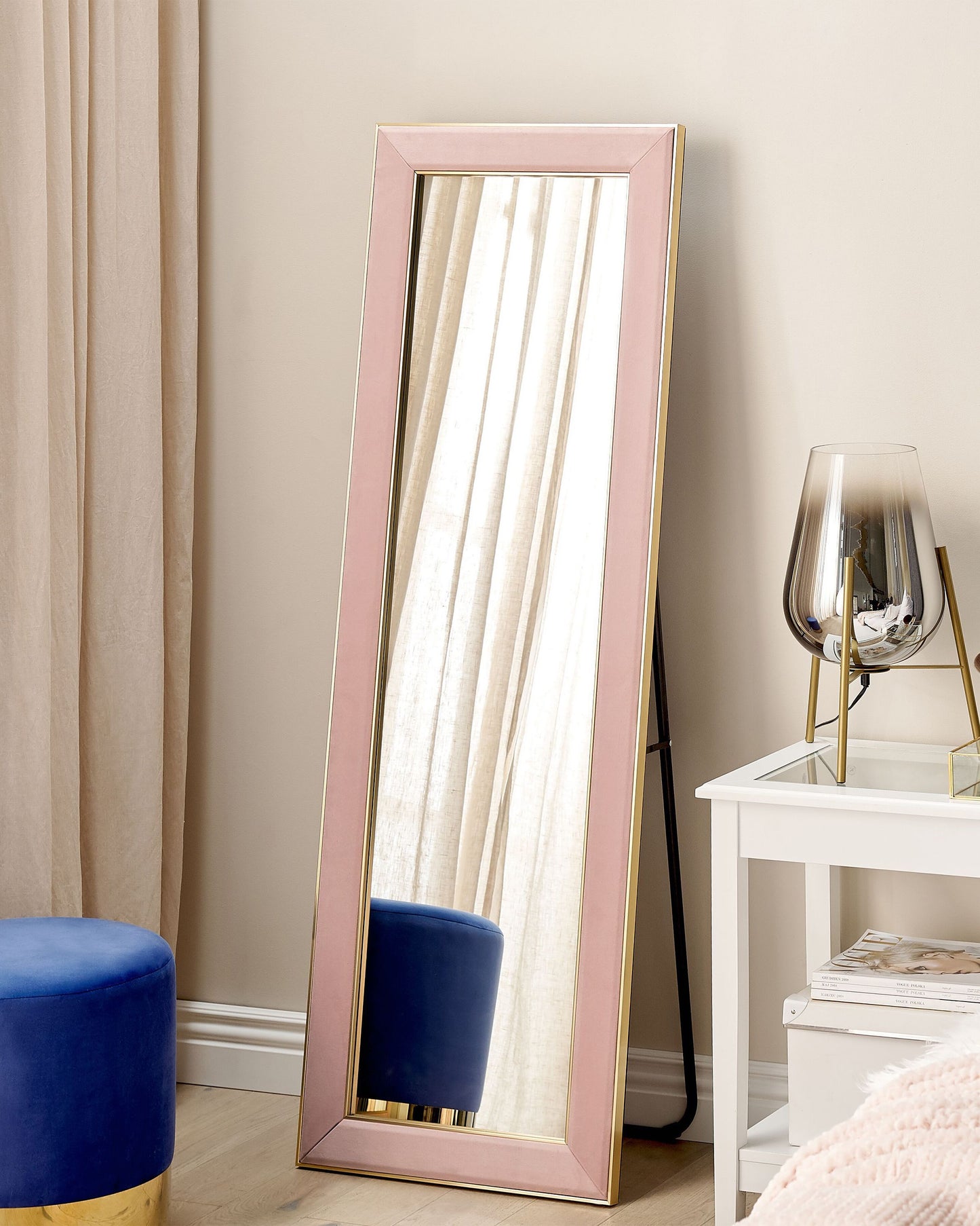 Standspiegel LAUTREC 150 cm Samtstoff Rosa